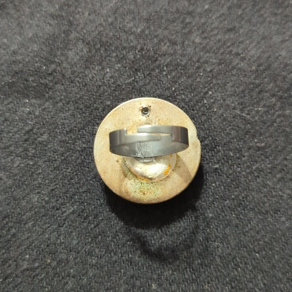 Vintage Brass Tone Round Nautical Theme Adjustable Statement Ring